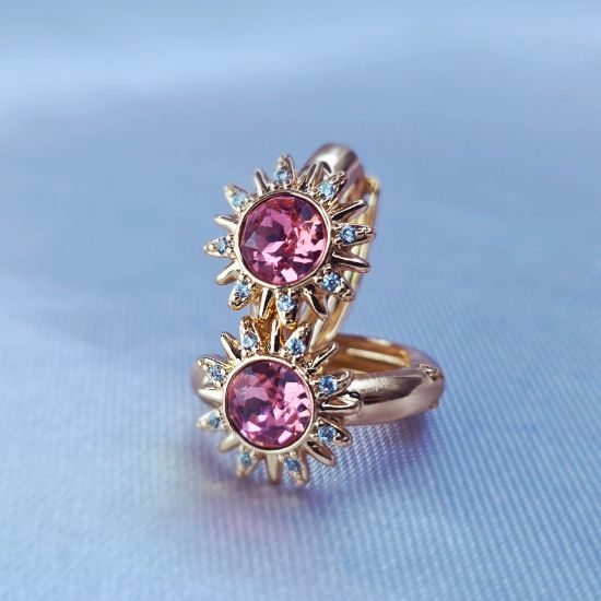 Imagen de Huggie Flor Swarovski Rosa
