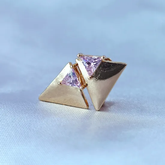 Imagen de Huggie Triángulo de Oro y Cristal Rosa