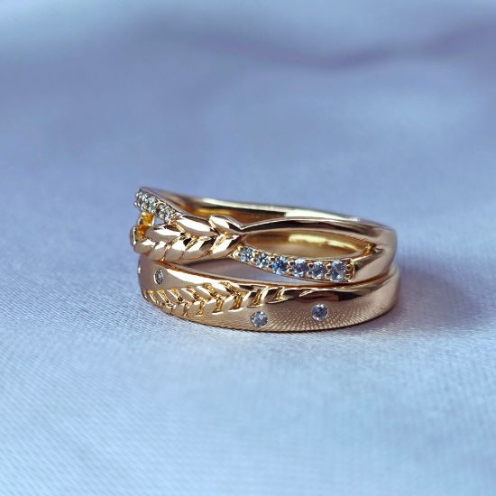 Imagen de Anillo Hoja de Oro y Brillos 
