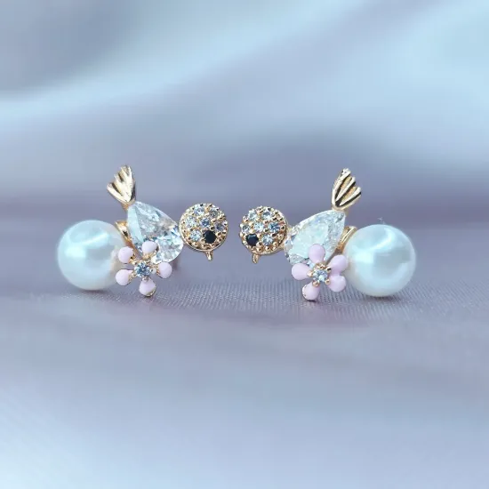 Imagen de Broquel Pollito Sobre Perla y Flor Rosa