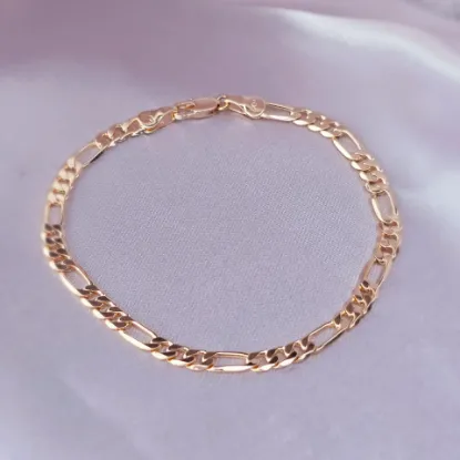 Imagen de Pulsera Tejido Cartier o Fígaro Oro Dorado Talla 1804