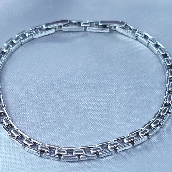 Imagen de Pulsera Tejido Eslabones Cuadrados Oro Blanco Talla 1904