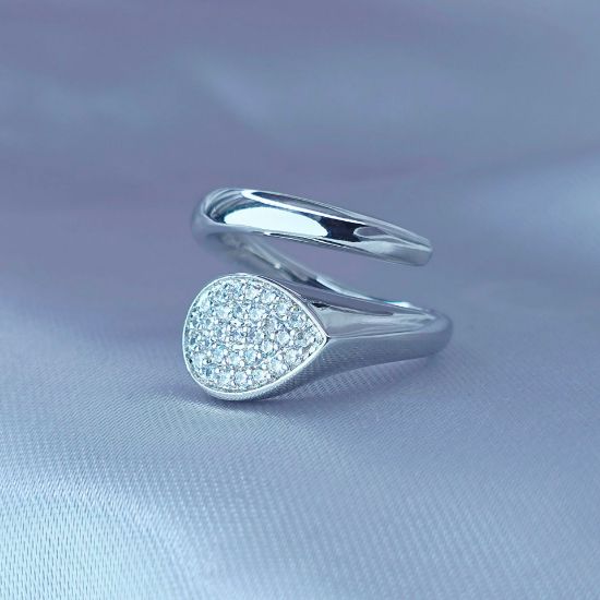 Imagen de Anillo Abierto Gota con Cristales 