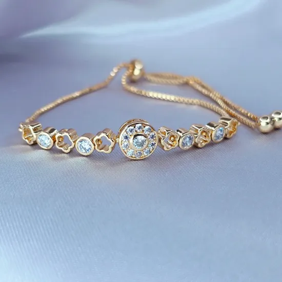 Imagen de Pulsera Ajustable Círculos y Flores Talla 2502