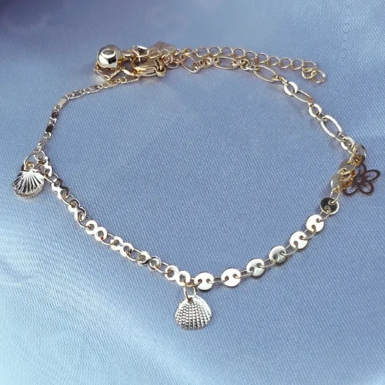 Imagen de Pulsera Tobillera Conchitas Flor y Corazón Talla 2502