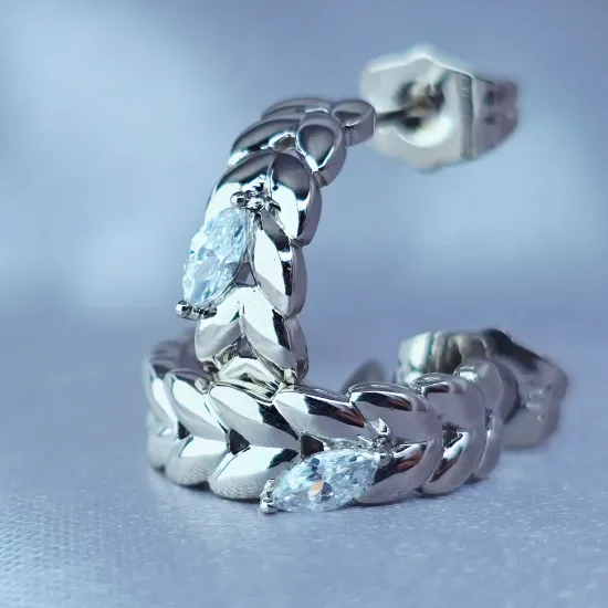 Imagen de Arracada Trenza con Hoja de Cristal