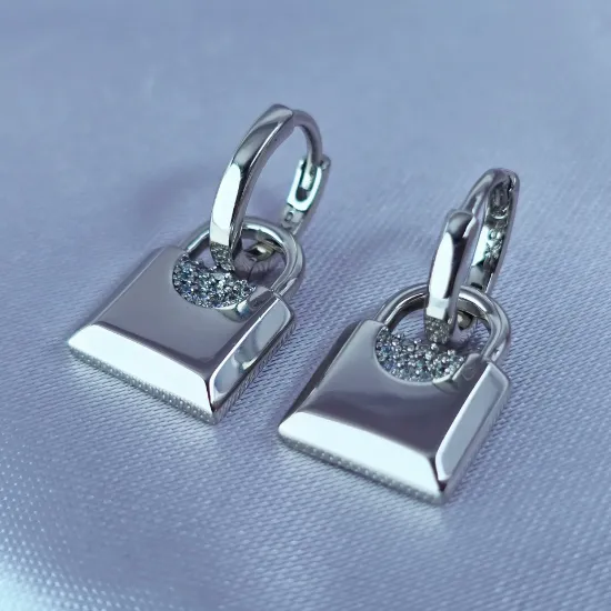 Imagen de Arete Desmontable Candado de Plata