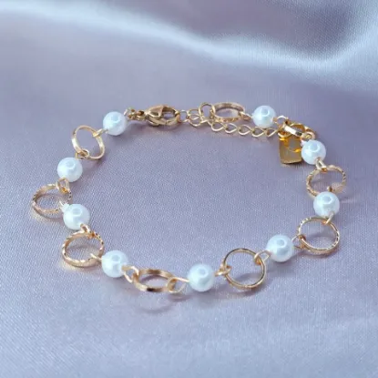 Imagen de Pulsera Aros de Oro y Perlas Preciosas  1708