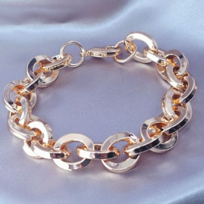 Imagen de Pulsera Tejido Eslabones Gruesos Ovalados Oro Dorado Talla 2009