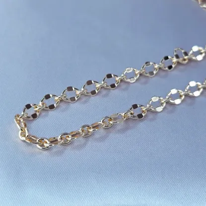 Imagen de Cadena Tejido Ovalada Irregular con Plana Oro Dorado Talla 6006