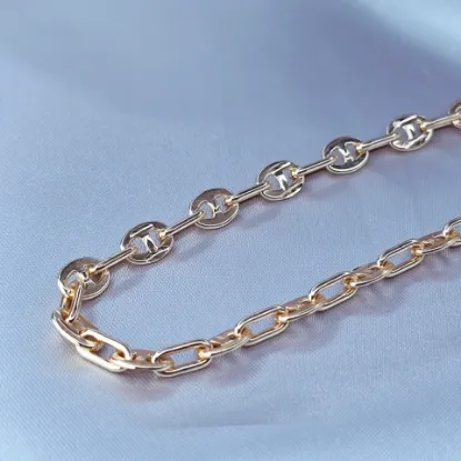 Imagen de Cadena Tejido Gucci con Eslabones Rectángulos Ovalados Oro Dorado Talla 5007