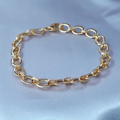 Imagen de Pulsera Tejido Eslabones Anchos Ovalados Oro Dorado Talla 2007