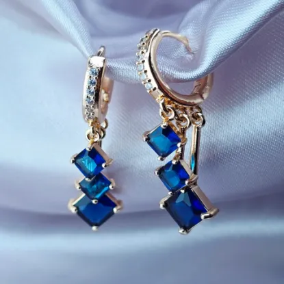 Imagen de Arete Tres Rombos Azules