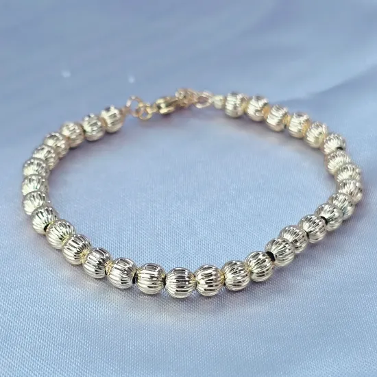 Imagen de Pulsera Tejido Esferas o Municiones Texturizado Oro Dorado Talla 2005