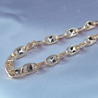 Imagen de Cadena Eslabones Ovalados con Cuadro Centro Oro Dorado Talla 6007