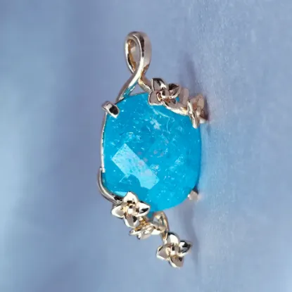 Imagen de Dije Aguamarina y Flores de Oro