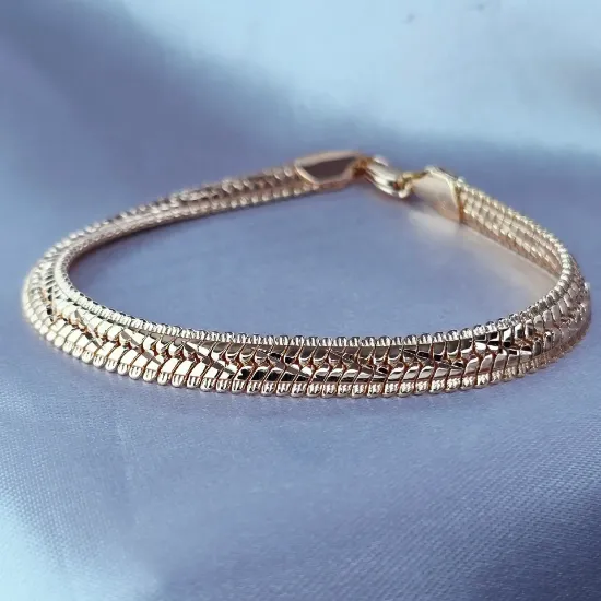 Imagen de Pulsera Tejido Panza de Víbora Plana con Orilla Oro Dorado  2007