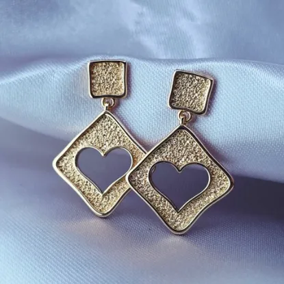 Picture of Rhombus & Sugared Square with Heart Earring
