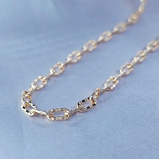 Imagen de Cadena Tejido Rectángulo Ovalado Irregular Oro Dorado