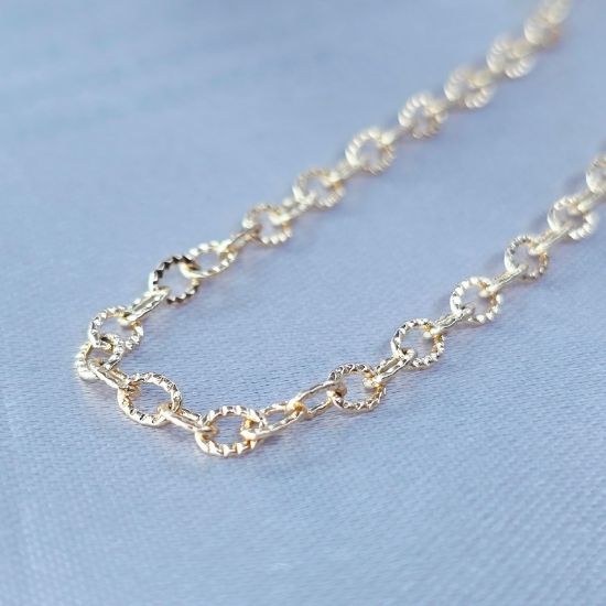 Imagen de Cadena Tejido Aros Texturizados Entrelazados Oro Dorado