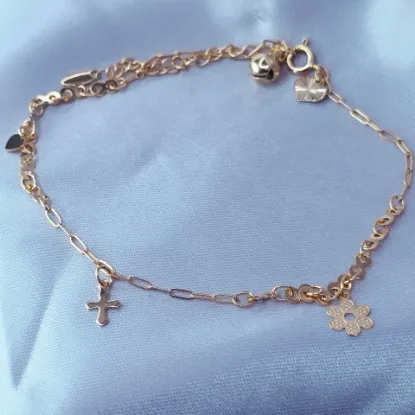 Imagen de Pulsera Tobillera Flor Cruz y Corazón Talla 2302