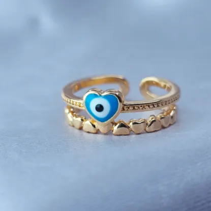 Imagen de Anillo Semiabierto Ojo Corazón Azul Celeste Talla 6