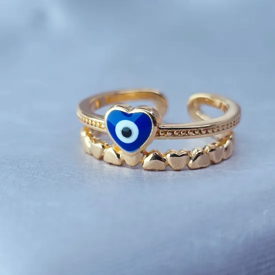 Imagen de Anillo Semiabierto Ojo Corazón Marino Celeste Talla 6