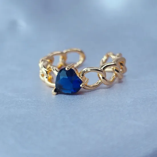 Imagen de Anillo Semiabierto Corazón Abundante Azul Talla 8