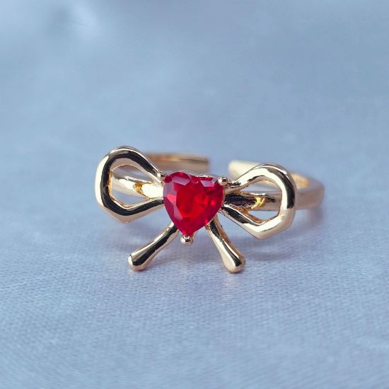 Imagen de Anillo Semiabierto Moño Corazón Rojo
