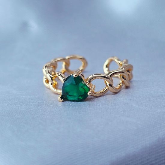 Imagen de Aniillo Semiabierto Corazón Abundante Esmeralda