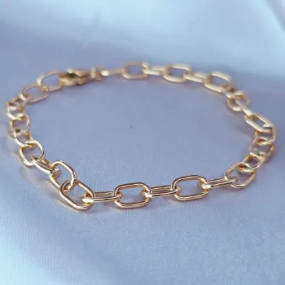 Imagen de Pulsera Eslabones Rectángulos Delgados  Ovalados Oro Dorado Talla 1905