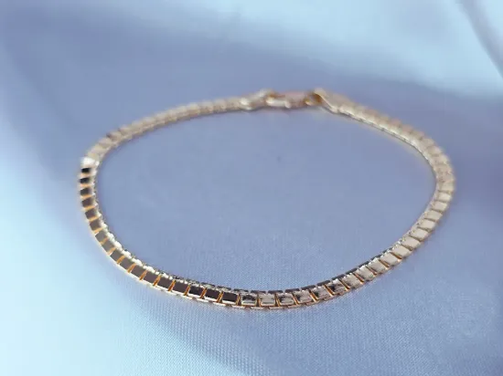 Imagen de Pulsera Eslabones Cuadrados con Borde Oro Dorado Talla 1903