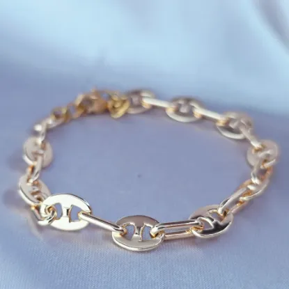 Imagen de Pulsera Tipo Gucci Liso Grueso y Eslabones Rectangulares Oro Dorado Talla 2007