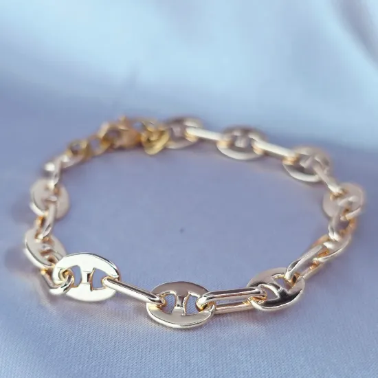 Imagen de Pulsera Tipo Gucci Liso Grueso y Eslabones Rectangulares Oro Dorado Talla 2007