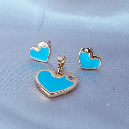 Imagen de Juego Corazón Esmaltado Celeste