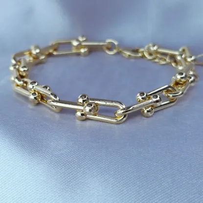 Imagen de Pulsera Eslabones Tipo U y Corazón Talla 1906