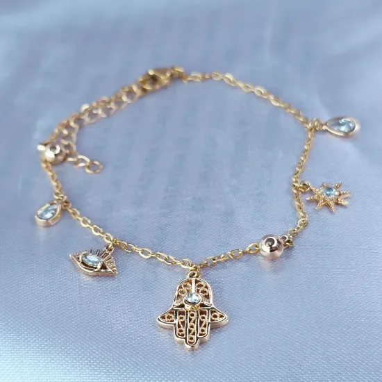 Imagen de Pulsera Mano Fátima Ojo Turco y Detalles