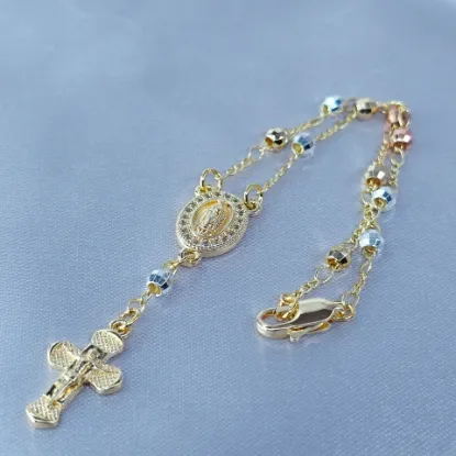 Imagen de Pulsera Decenario Guadalupana Tres Oros Talla 1903