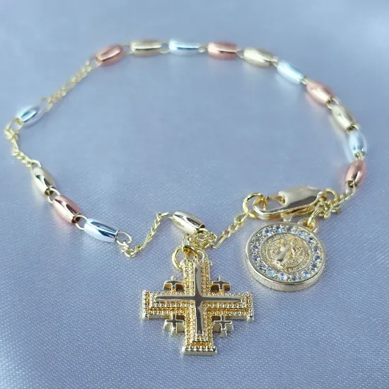 Imagen de Pulsera Decenario Cruz de Jerusalén y San Benito Talla 1903