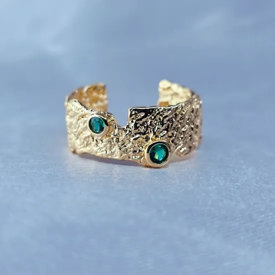 Imagen de Anillo Semiabierto Burbujas Esmeraldas Talla 8