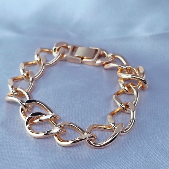 Imagen de Pulsera Eslabones Entrelazados Aros Irregulares Oro Dorado Talla 2112