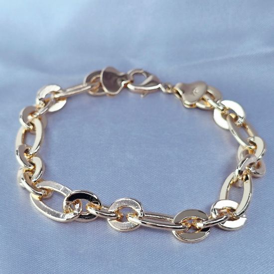 Imagen de Pulsera Tejido Rectángulos y Tres Cículos Ovalados Grueso Oro Dorado Talla 2009