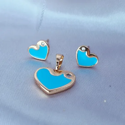 Picture of Set Sky Blue Enamel Heart