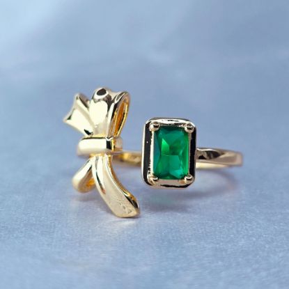 Imagen de Anillo Semiabierto Moño de Oro y Cubo Esmeralda 