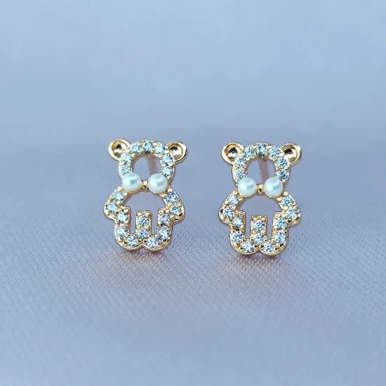 Imagen de Broquel Osito con Circonias y Perlas