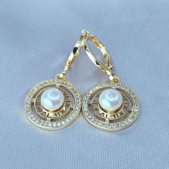 Imagen de Arete Números Romanos y Perla Central