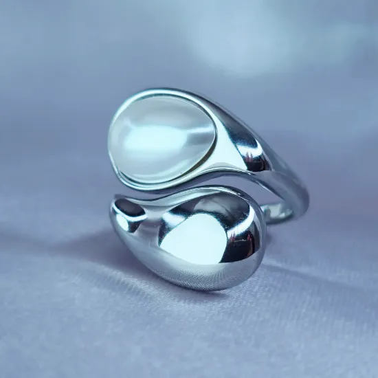 Imagen de Anillo Gota Blanca Perla de Cristal