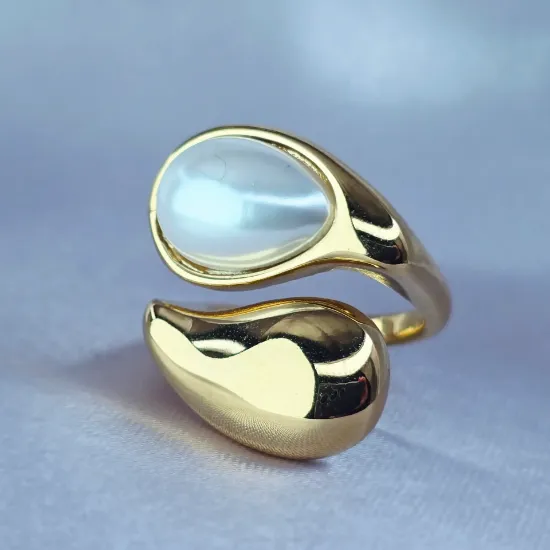 Imagen de Anillo Gota Oro Perla de Cristal