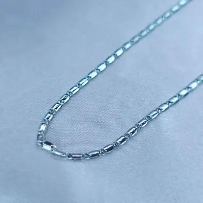 Imagen de Cadena Tejido Cuadros Planos y Dos Aros Oro Blanco Talla 4402
