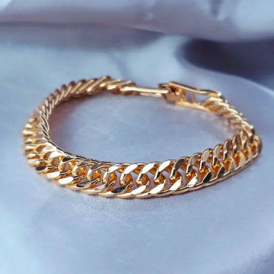 Imagen de Pulsera Tejido Barbada Cerrada con Broche Oro Dorado Talla 2010